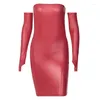 Casual Dresses 2023 Pu Leather Black Dress Women Sexy Tube Mini Long Sleeve Spring Fashion Streetwear Club Outfits Red