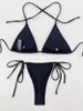 Women's Swimwear 2023 Black Shine Bikinis Swimsuit Women's Solid Bandage Bikini Set Female Brazilian Bathing Suits Biquini