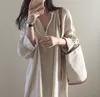 Vestidos casuais chique de linho de algodão vestido casual vintage v-deco