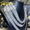 Billigt pris 925 Solid Silver Prong Set 2 Row Diamond Iced Out Cuban Link 10mm 12mm 14mm 15mm Hip Hop VVS Moissanite Cuban Chain