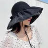 ワイドブリム帽子シックな釣り帽子風型ストラップ軽量女性サマーUVプルーフキャップ通気可能な屋外用品
