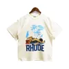 Rhude T 셔츠 남자 디자이너 T 셔츠 Rhude 셔츠 착용 여름 라운드 목 땀 흡수 짧은 소매 야외 통기성면 티 미국 크기 S-XXL