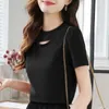 Women's Blouses Fashion O-Neck Spliced Folds Short Sleeve Hollow Out Blouse Women's Clothing 2023 Summer Oversized Casual Tops Korean