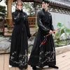 Ethnic Clothing Adult Unisex Traditional Clothing Women Men Ancient Chinese Come Hanfu Black Bamboo Embroidery Couple Streetwear Set Outfits G230428