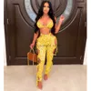 Women's Two Piece Pants Polka Dot Print Two Piece Set Women Sexy V Neck Bandage Bikini Crop Top + Cut Out Lace Up Pants Club Beach Wear Women Set Outfit T230512