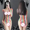 Bras Sets 1Pc/Set Sexy Lingerie Rainbow Fishnet Women's Underwear Bodysuits Exotic Costumes Bodystocking Transparent