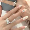 False Nails 24st/Set 2023 Love Diamonds White Press On Nail Art Wearable Fake Tips With Lim Sticker Wearing Tools