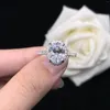 Anéis de cluster sólido 18k ouro branco au750 anel 2ct 6 8 mm corte oval d moissanite diamante