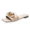 Slippers Women Summer Slippers Fashion Metal Decoration Female Shoes Causal Ladies Square Toe Flat Outdoor Slides Open Toe Lady Shoes G230512