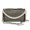 Rhinestone Luxury Designer Handväskor för kvinnor 2023 Axelväskor Purses och Pearl Chain Crossbody Evening Tote Bag 230512