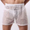 Mäns shorts Mens Trunks Mesh Fishnet Hollow Out Boxers Transparent Loose Causal Shorts Sleep Bottoms QuickDrying Trunks Elastici Palestra 230512