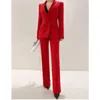 Dames tweedelige broek Red Women Suits voor kantoorwerk 2 stuks Set zakelijke pak Daily Wear Lady Blazer Pant Jacket Outfits