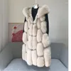 Women's Vests 2023 Winter Real Fur Natural LUCKY Vest Women's Mid-Length Hooded CoatMeet Your Favorite Jacket Null B