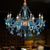 الثريات Milan Blue Chandelier لأغرفة غرفة الطعام قلادة Crystal Home Lighting Restaurant Bar Bar Light Bell Lamps Lampadario