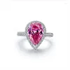 Klaster pierścieni solid 18k białe złoto AU750 Pink Pear 3CT Diamond Pierścień zaręczynowy zabytkową rocznicę dla niej