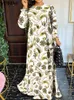 Casual Kleider 2023 VONDA Party Kleid Frauen Herbst Böhmischen Langarm Plissee Maxi Robe Lose Blumen Gedruckt O Neck Urlaub vestidos