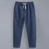 Pantalones de hombre Pantalones cortos de lino de verano para hombre Pantalones sueltos de pierna recta Pantalones de tobillo de lino de algodón fino Tendencia 5XL Pantalones largos de tamaño 230512