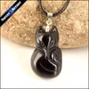 Pendant Necklaces 1 PCS Hand Carved Men Jewelry Black Natural Obsidian Stone Necklace Wholesale Fashion Crystal Beads BS22