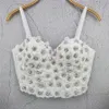 T-shirt estiva dolce floreale perline fatte a mano strass corsetto party donne sexy top con coppe crop top night out reggiseno push up vestiti