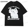 Herr t-shirts män hiphop t-shirt y2k streetwear katt tryck punk gotisk tshirt harajuku casual lös bomull tee skjortor sommar kort ärm toppar t230512