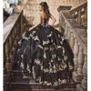 Black Quinceanera klänningar pärlor paljetter applikationer prinsessan prom söt 16 klänning snörning korsett vestidos de 15 anos