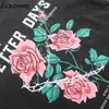 Men's T-Shirts Distressed T-Shirt Streetwar Hip Hop Floral Rose Letter Print Vintage Tshirt Men Harajuku Summer Casual Cotton Loose Shirts Top T230512