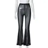 Women's Pants paljett glittrande bling vintage casual beskurna byxor ser genom bred hög midja för kvinnors estetiska festival