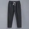 Męskie spodnie męskie letnie lniane spodnie luźne spodnie proste nogi cienkie bawełniane lniane spodnie kostki trend 5xl Długie spodnie 230512