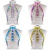 Sexy Goth Holographic Bodychain Harness Top Punk Women Holo Rainbow Chest Waist Chains Festival Rave Outfit Choker Jewelry Party Gift