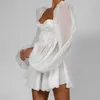 Casual Dresses Soolasea Elegant Patchwork White Chiffon Summer Dress for Women See Through Lantern Long Sleeve Adrapless Ol Female