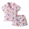 Pyjamas Kinderkleidung Cartoon Pfirsich Pyjama Set Baby Mädchen Jungen Kleidung Sommer Kinder ShirtShorts 2 Stück Set Baumwolle Nachtwäsche Anzüge 230511