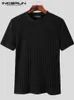 Männer T-Shirts INCERUN Tops Koreanischen Stil männer Camiseta Mode Casual Streetwear T-shirts Männlich All-match Einfache Gestreiften Kurze T-shirts S-5XL 230512