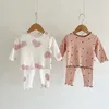Пижама 0-36 м ребристую детскую одежду для детской одежды для мальчика девочка одежда хлопка с длинным рукавом детская пижама костюм милая детская одежда 230511