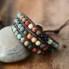 Bracelets de couro vintage de corrente 6 mm de pedra fosca 3 fios embrulhando o tecido multicamada BOHO Bracelet Jewelry Dropship 230511