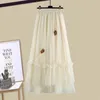 Zweiteiliges Kleid Damenkleid Anzug Frühling/Sommer Mode Kurzarm TopMesh Halber Midirock Zweiteiliges koreanisches elegantes kurzes Set 230512