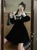 Robes décontractées 2023 Kawaii Bow Dress Femmes Japonais Style Preppy À Manches Longues Mini Noir Goth Vintage Lolita Tenues Sweet Streetwear