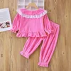 Pyjamas Prinzessin Kinder Pyjamas Baby Kleidung Set Kinder Nette Nachtwäsche Herbst Samt Nachtwäsche Rüschen Mädchen Pyjamas Spitze Pijamas Set 230511