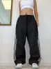 Damen-Hosen, Caprihosen, Weeeep, übergroße schwarze Jogginghosen, Streetwear, Baggy-Jogging-Caprihose im Boyfriend-Stil, Damen-Freizeithose mit Kordelzug und niedrigem Bund, Basic 230511