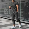 Mens Tracksuits Pant Set Summer Man Short Sleeve TShirt 2 Piece Tracksuit Outfit Red Lattice Print Retro Street Sports Suit Jogger Clothing 230511