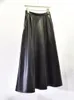 Spódnice kobiety zima vintage faux skórzana spódnica koreańska moda midi plisowana ciemnozielona/khaki wysoka talia
