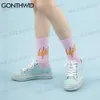 Skarpetki męskie Fire Flame Socks Streetwear Hip Hop Fashion Harajuku Casual Cotton Skateboards Men Socks Black Białe Białe Pink T230512