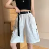 Женские шорты Rimocy Harajuku Chain Cargo Shorts Женщины летние большие карманы Широчные шорты, женщина черная высокая талия, шорты уличной одежды, женщины 230512