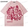Мужские футболки Hip Hop Graphic T Roomts Streetwear Y2K Harajuku Японский мультипликационный принт Негабаритный футболка 2023 Мужские модные повседневные хлопковые топы T230512