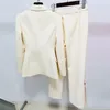 Women's Two Piece Pants High Street Pantsuits Set Beige Women Office Single Breasted Blazer Wide Leg Suits Elegant Fashion Formal Suit