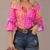 Women's Blouses Fashion Sexy Off Shoulder V-neck Women Blouse Spring And Summer Diagonal Collar Flared Sleeve Slim Shirt Top Women's