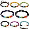 Perline New 7 Chakra Black Lava Men Bracciali Healing Nce Beads Bracciale per le donne Reiki Preghiera Pietra naturale Moda Yoga St Dhgarden Dh0X5