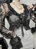 Women's Jackets InsDoit Gothic Lace Mall Flare Sleeve Vintage Tops Mesh Up Transparent Women Cosplay Black Fairy Grunge