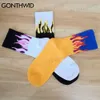 Men's Socks Hip Hop Fire Flame Socks Streetwear Mens Women Harajuku Fashion Casual Cotton Street Skateboards Socks Male T230512