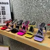 Zapatillas de punta cuadrada adornadas con cristales, zapatos de tacón alto, sandalias de satén, zapatos de mujer, correa de noche con tira trasera