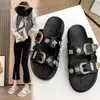 Slippers Punk Slippers Women's Spring Autumn New Metal Buckle Boutique Decoration Wedge Heel Comfortable Outer Wear 230511